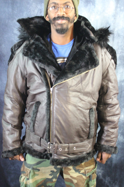 Brown Leather and Fur Jacket by Otter and The Fox - front view