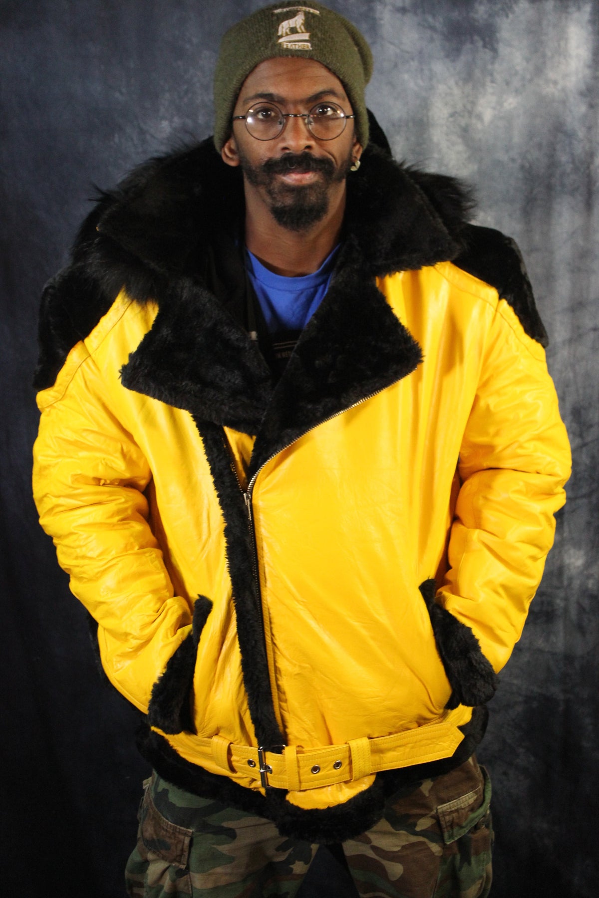 Yellow Leather and Fur Jacket by Otter and The Fox - front view