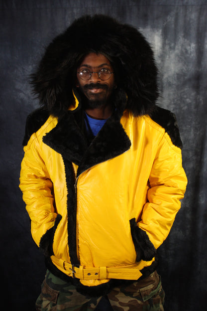 Yellow Leather and Fur Jacket by Otter and The Fox - view 8