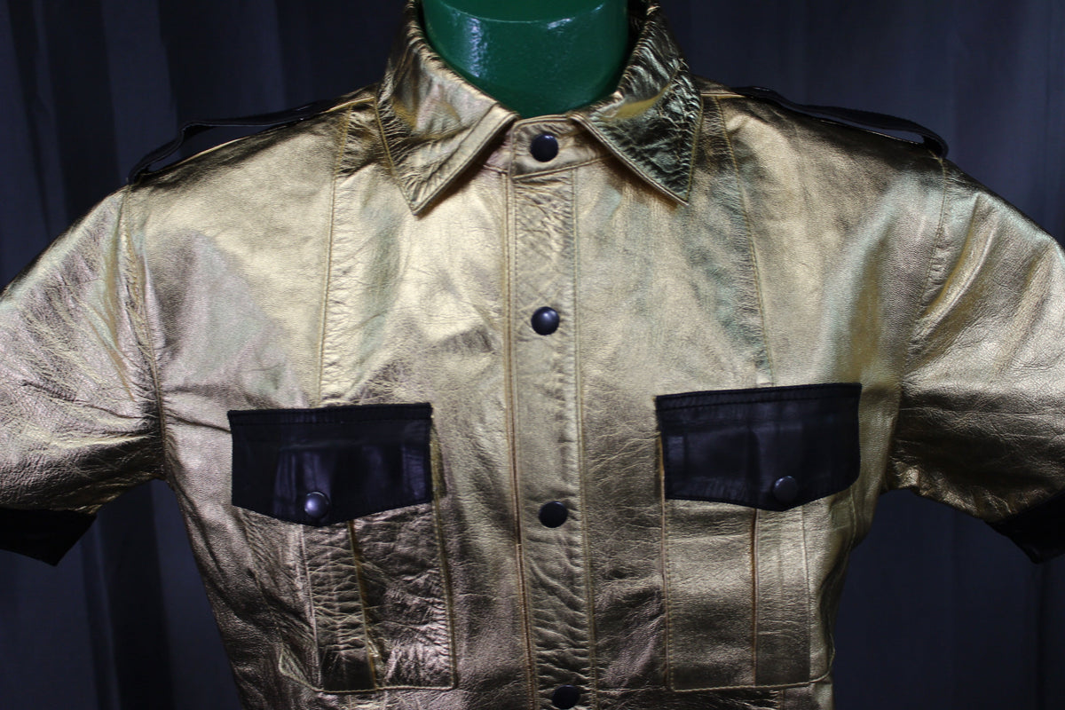 OnF Leather Shirts in Gold with Black Highlights - front view