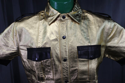 OnF Leather Shirts in Gold with Black Highlights - front view
