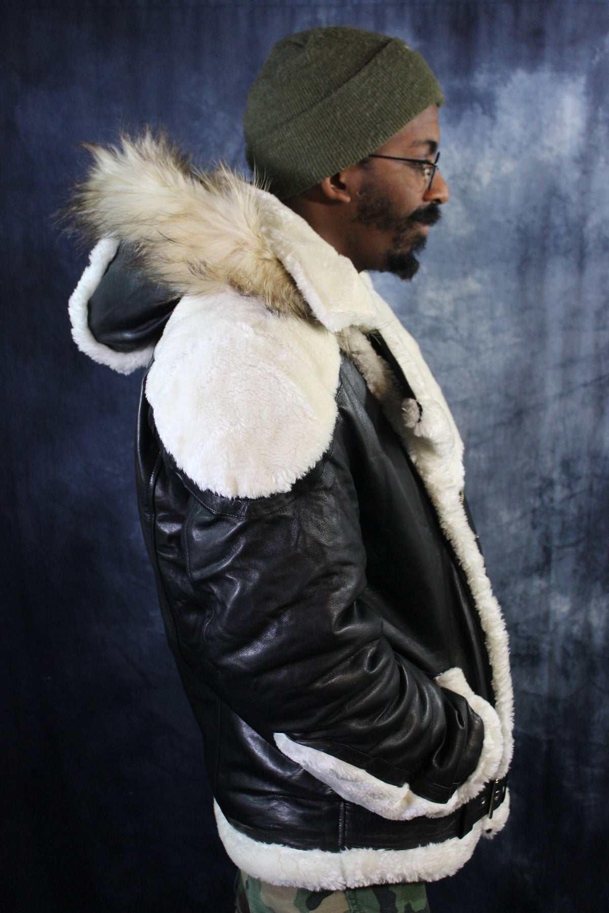 Black Leather and White Fur Jacket by Otter and The Fox - view 5
