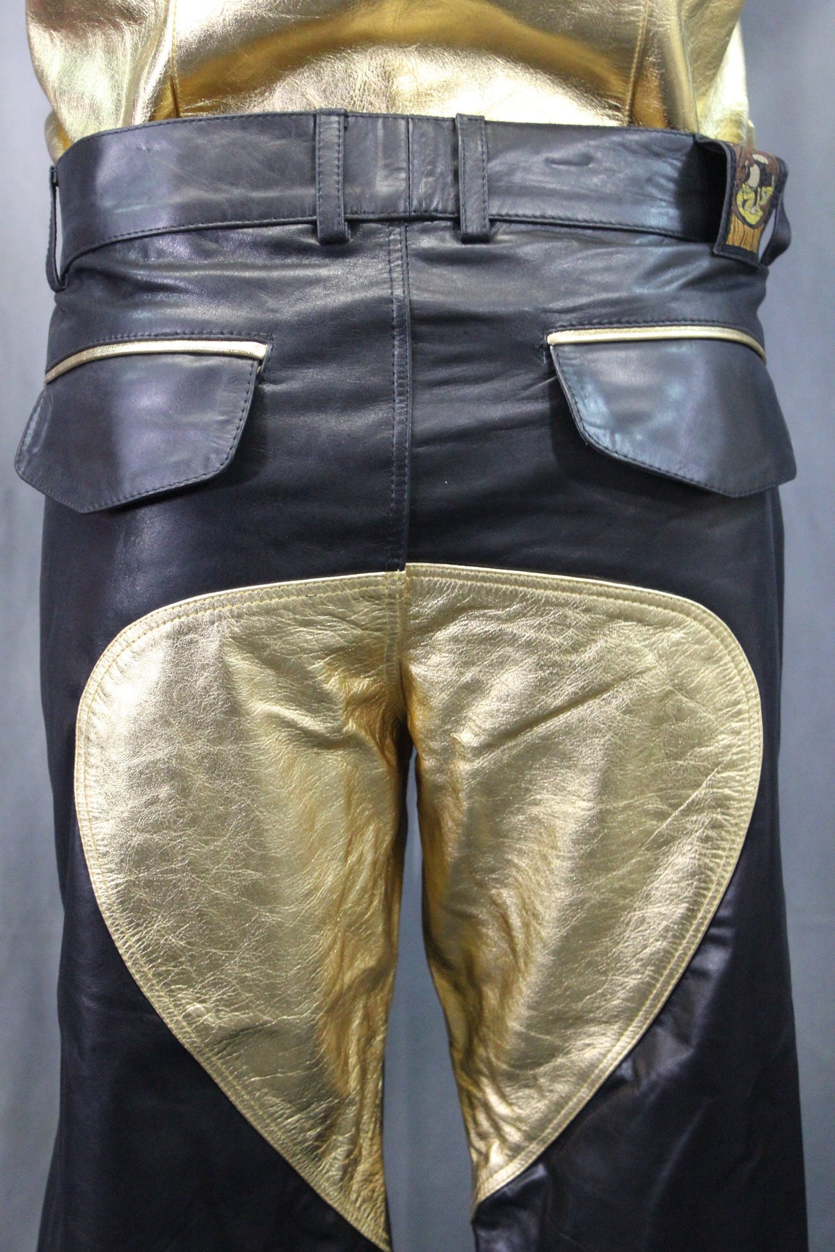 The Otter and The Fox Leather Formal Pants in Black with Gold Highlights - front view