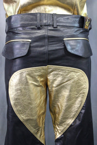 The Otter and The Fox Leather Formal Pants in Black with Gold Highlights - front view