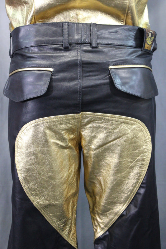 The Otter and The Fox Leather Formal Pants in Black with Gold Highlights - front view
