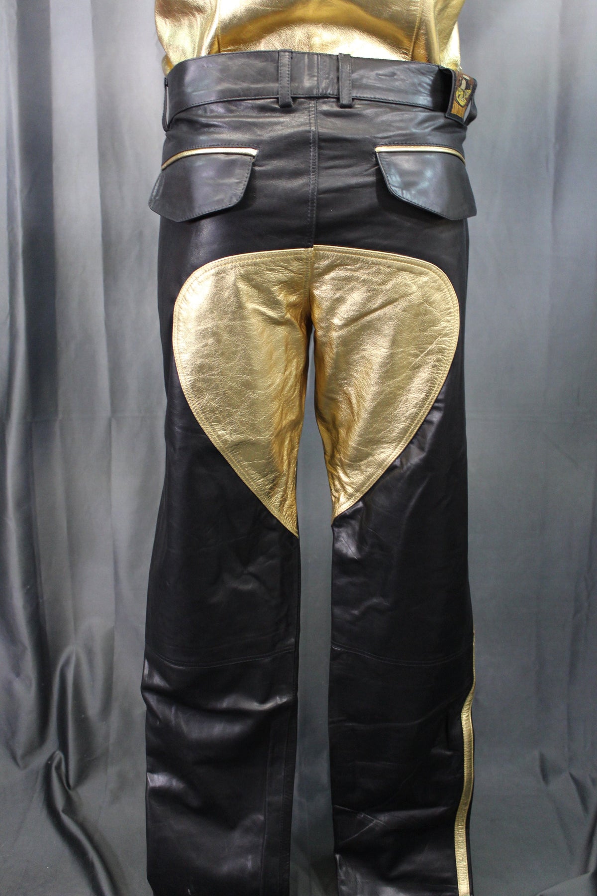 The Otter and The Fox Leather Formal Pants in Black with Gold Highlights - view 2