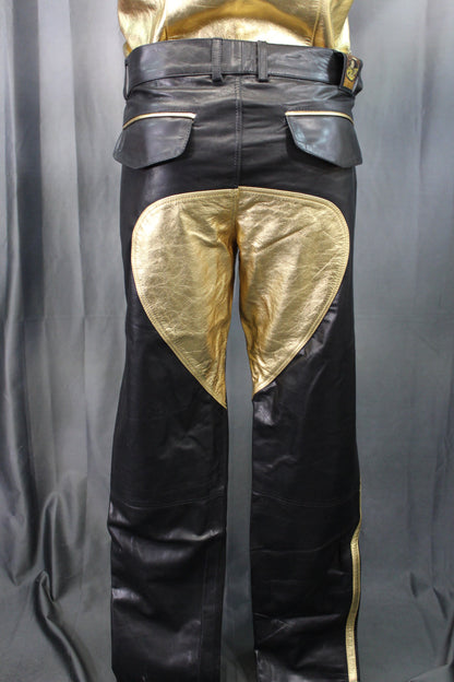 The Otter and The Fox Leather Formal Pants in Black with Gold Highlights - view 2