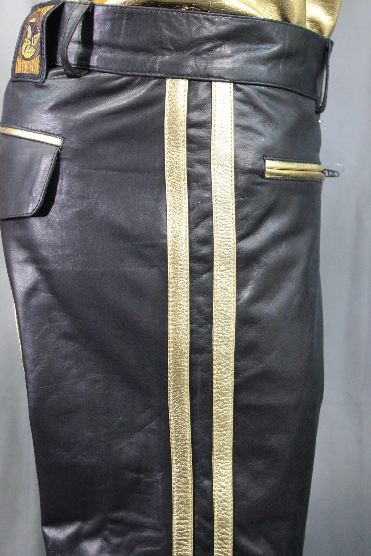 The Otter and The Fox Leather Formal Pants in Black with Gold Highlights - view 3