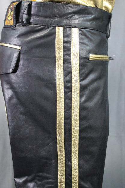 The Otter and The Fox Leather Formal Pants in Black with Gold Highlights - view 3