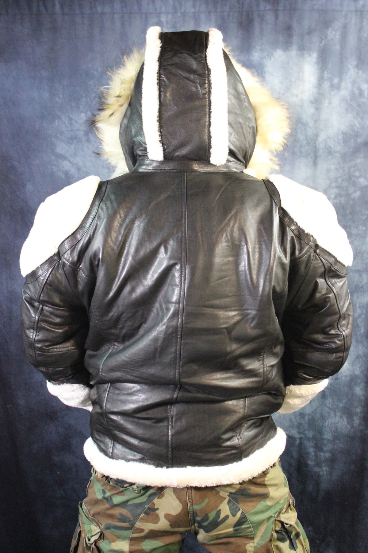 Black Leather and White Fur Jacket by Otter and The Fox - view 9