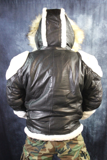 Black Leather and White Fur Jacket by Otter and The Fox - view 9
