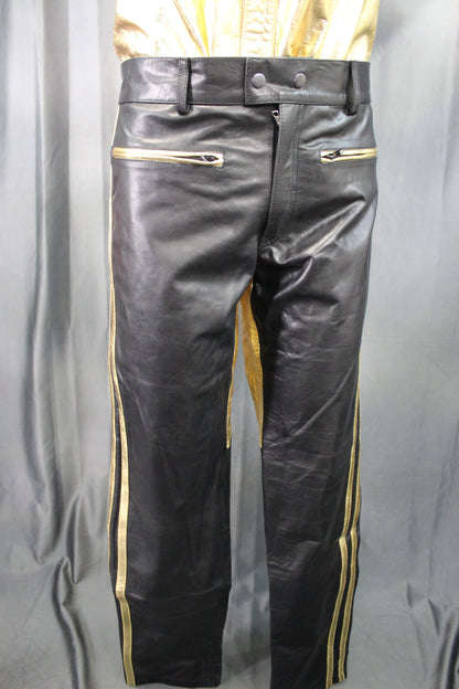 The Otter and The Fox Leather Formal Pants in Black with Gold Highlights - view 4