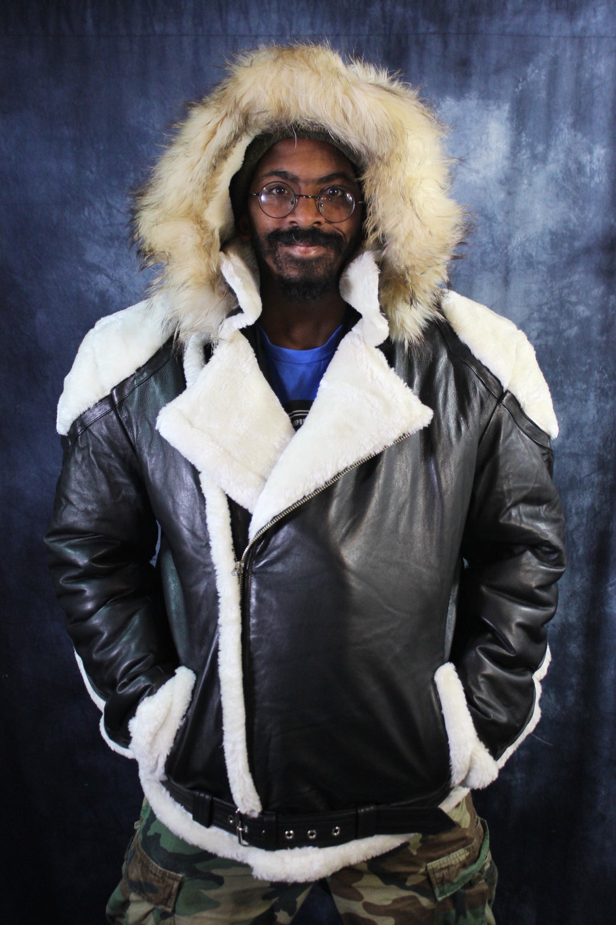 Black Leather and White Fur Jacket by Otter and The Fox - view 11