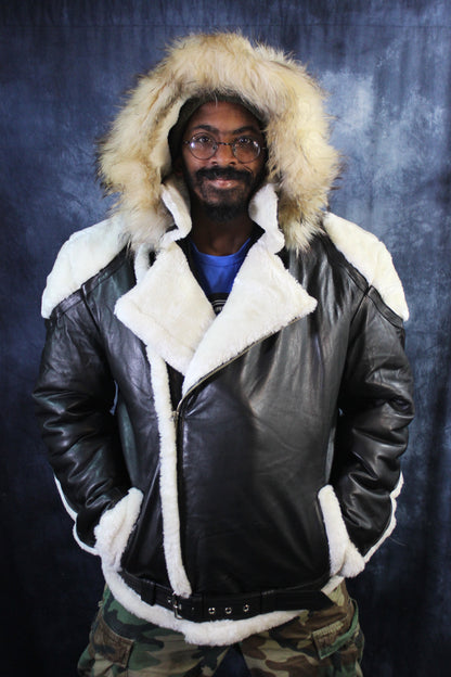 Black Leather and White Fur Jacket by Otter and The Fox - view 11