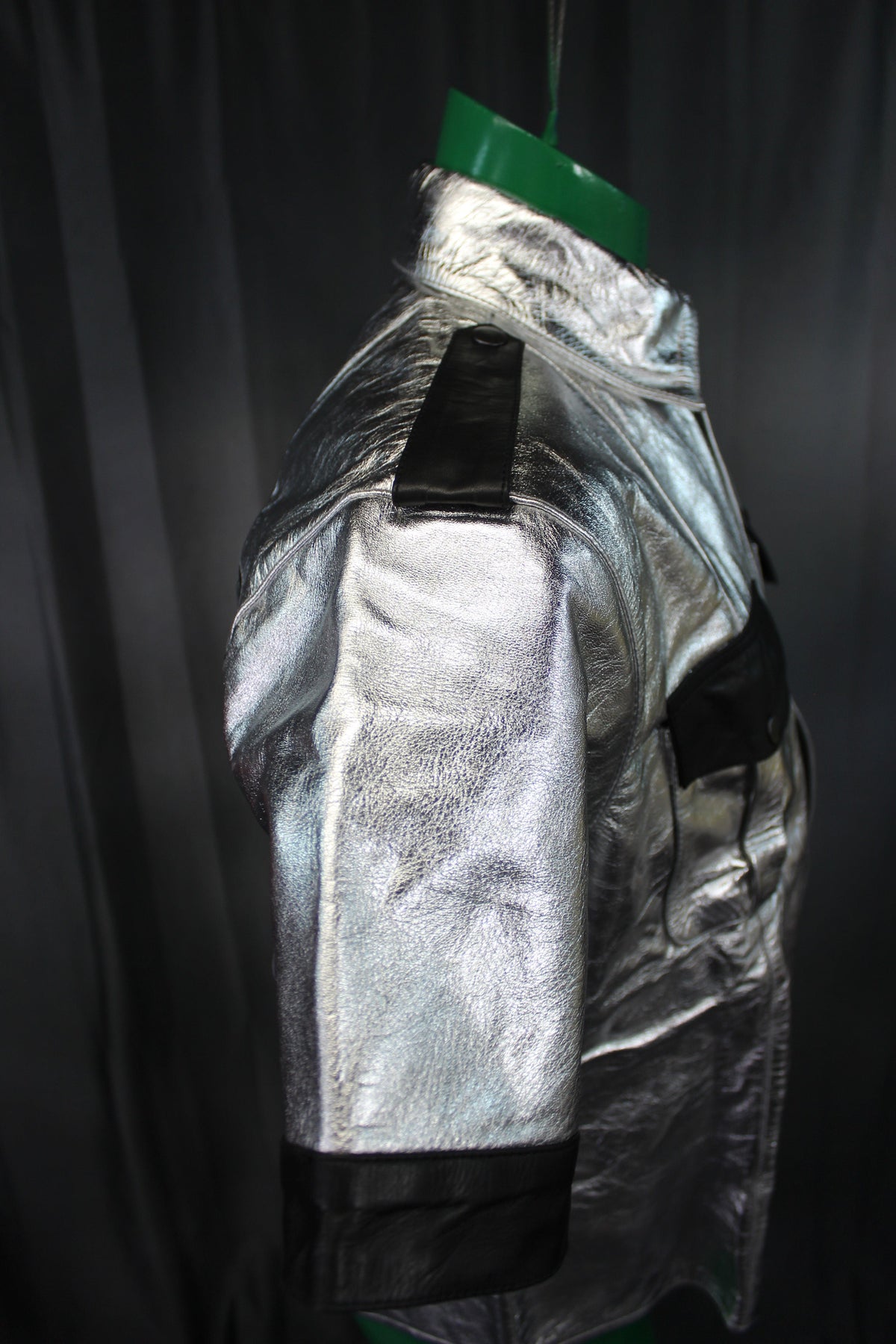 OnF Leather Shirts in Silver with Black Highlights - front view