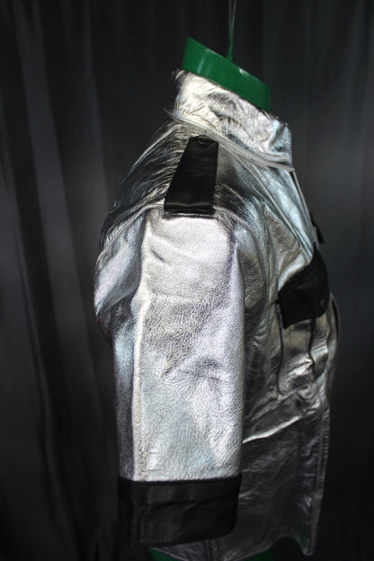 OnF Leather Shirts in Silver with Black Highlights - front view