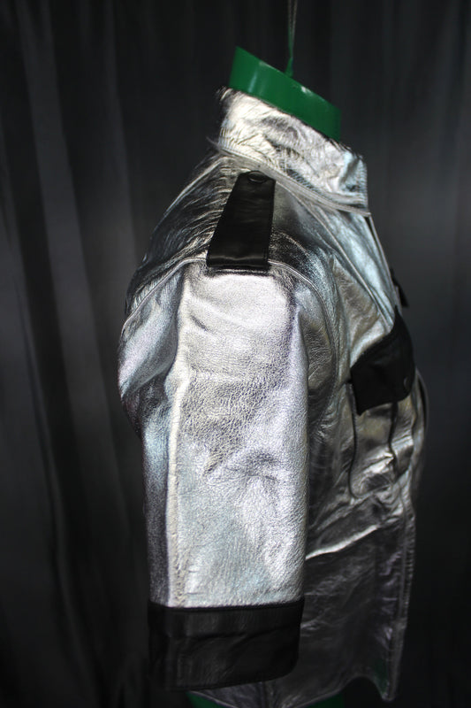 OnF Leather Shirts in Silver with Black Highlights - front view