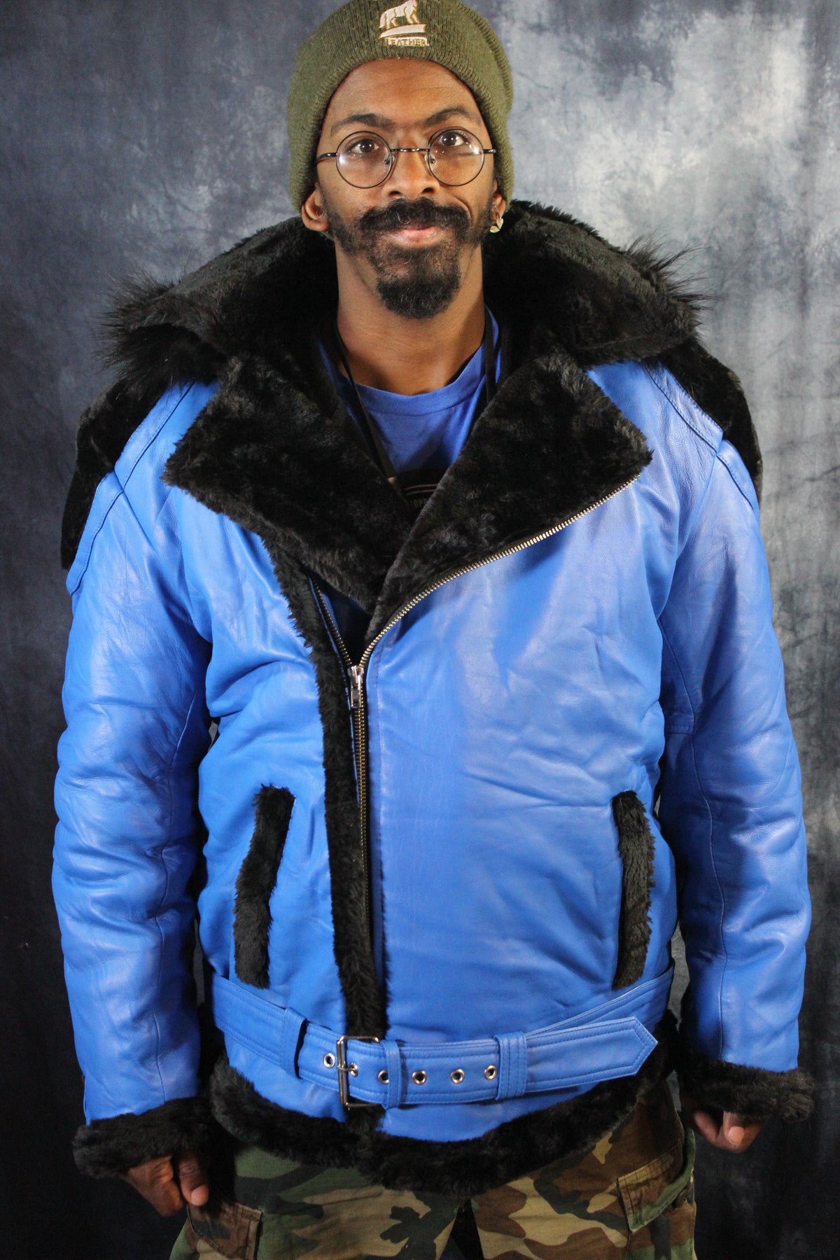 Blue Leather and Fur Jacket by Otter and The Fox - view 2