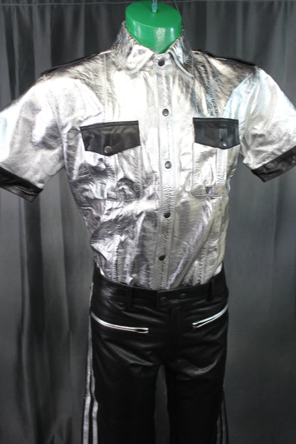 OnF Leather Shirts in Silver with Black Highlights - view 4