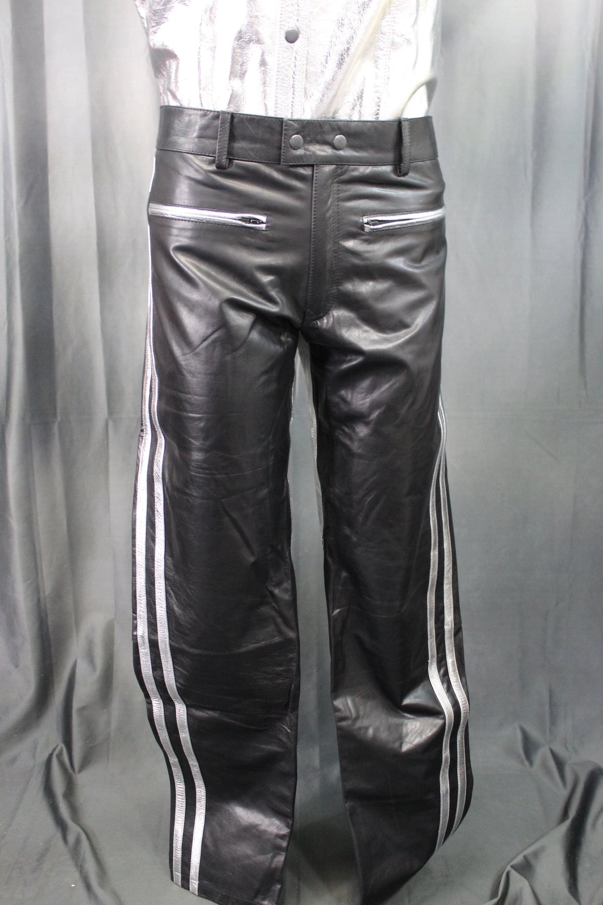 The Otter and The Fox Leather Formal Pants in Black with Silver Highlights - front view