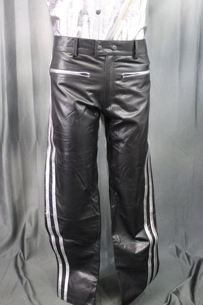 The Otter and The Fox Leather Formal Pants in Black with Silver Highlights - front view