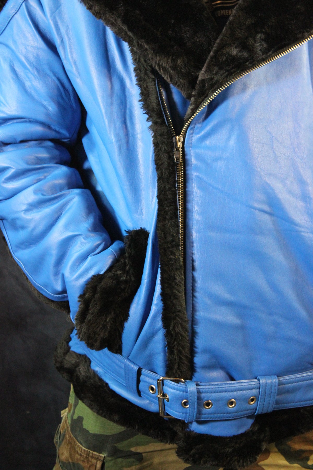Blue Leather and Fur Jacket by Otter and The Fox - view 3