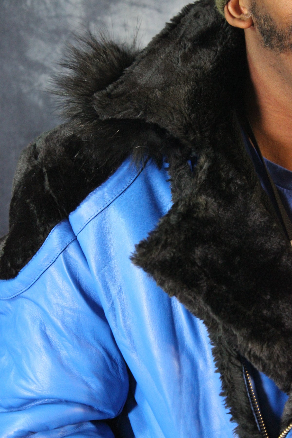 Blue Leather and Fur Jacket by Otter and The Fox - view 4