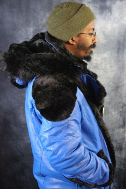 Blue Leather and Fur Jacket by Otter and The Fox - view 5