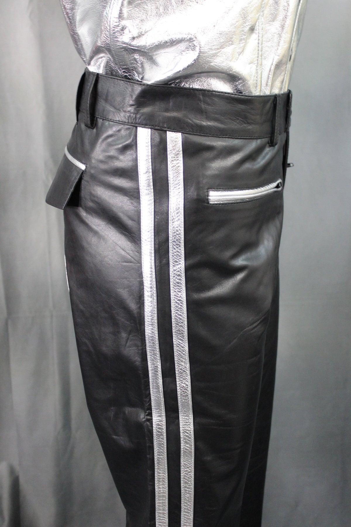 The Otter and The Fox Leather Formal Pants in Black with Silver Highlights - view 3