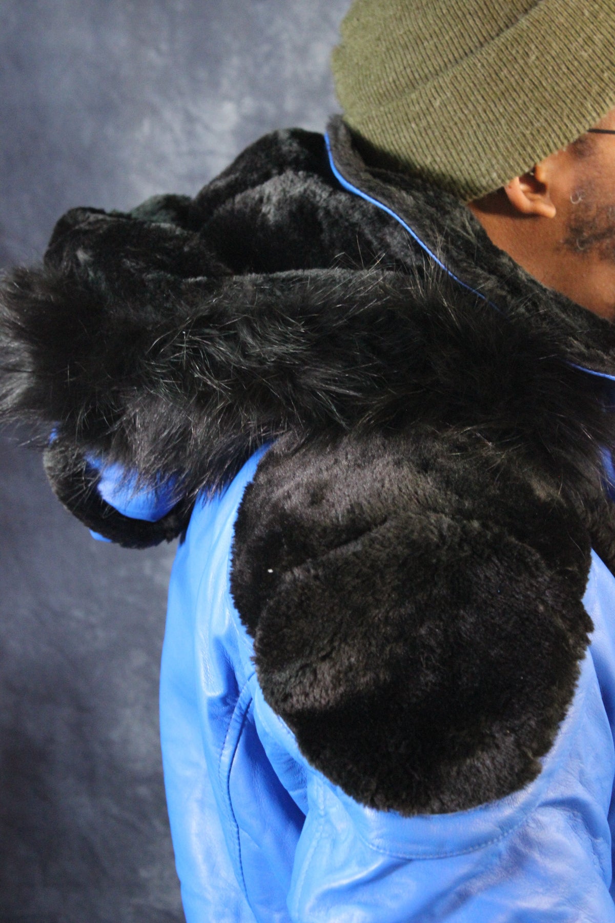 Blue Leather and Fur Jacket by Otter and The Fox - view 6