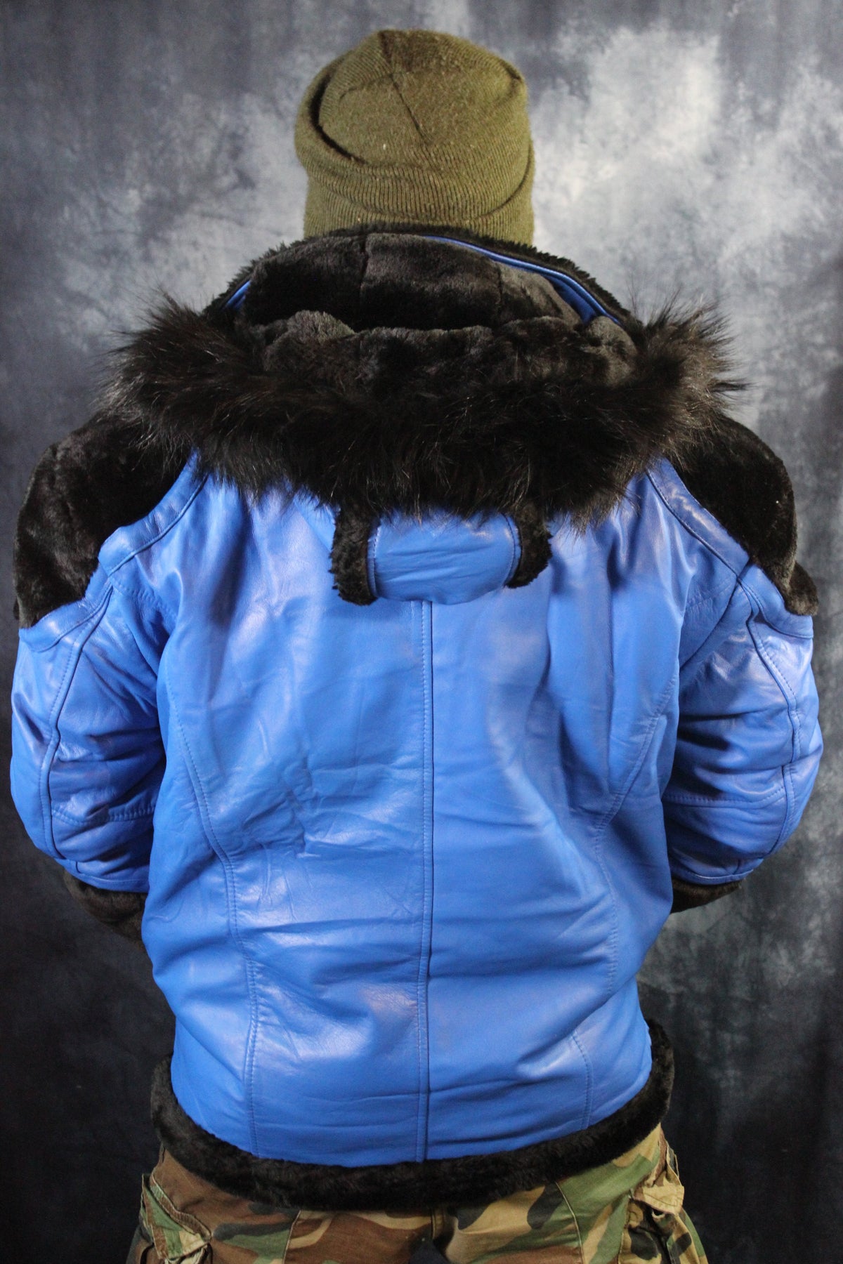 Blue Leather and Fur Jacket by Otter and The Fox - view 7