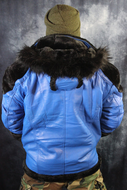 Blue Leather and Fur Jacket by Otter and The Fox - view 7