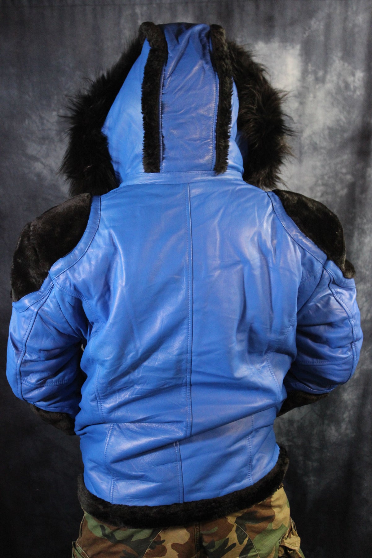 Blue Leather and Fur Jacket by Otter and The Fox - view 9