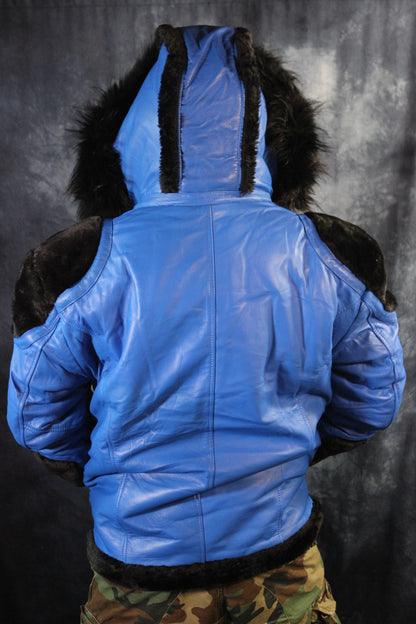 Blue Leather and Fur Jacket by Otter and The Fox - view 9