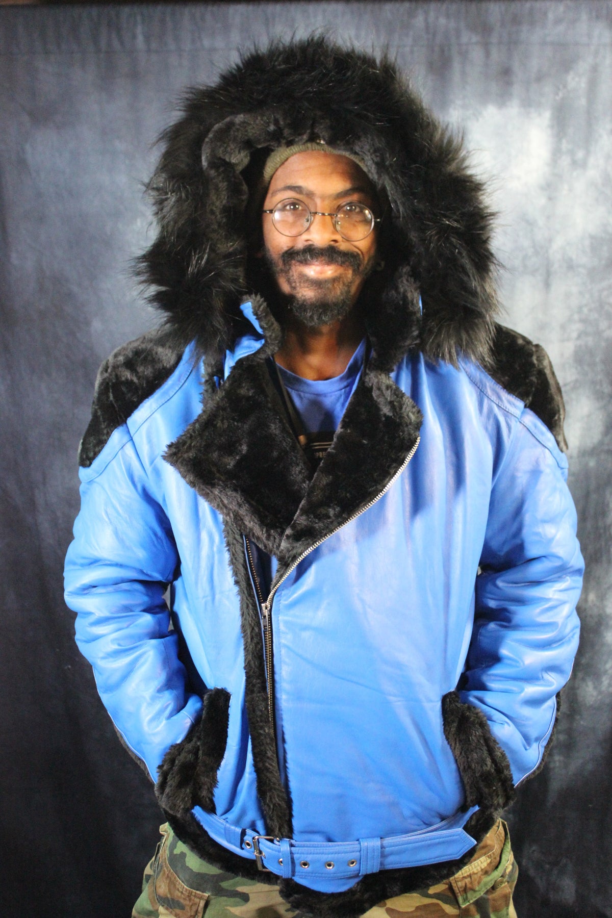 Blue Leather and Fur Jacket by Otter and The Fox - view 11