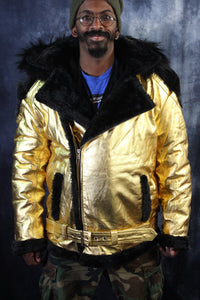 Gold Leather and Fur Jacket by Otter and The Fox - front view