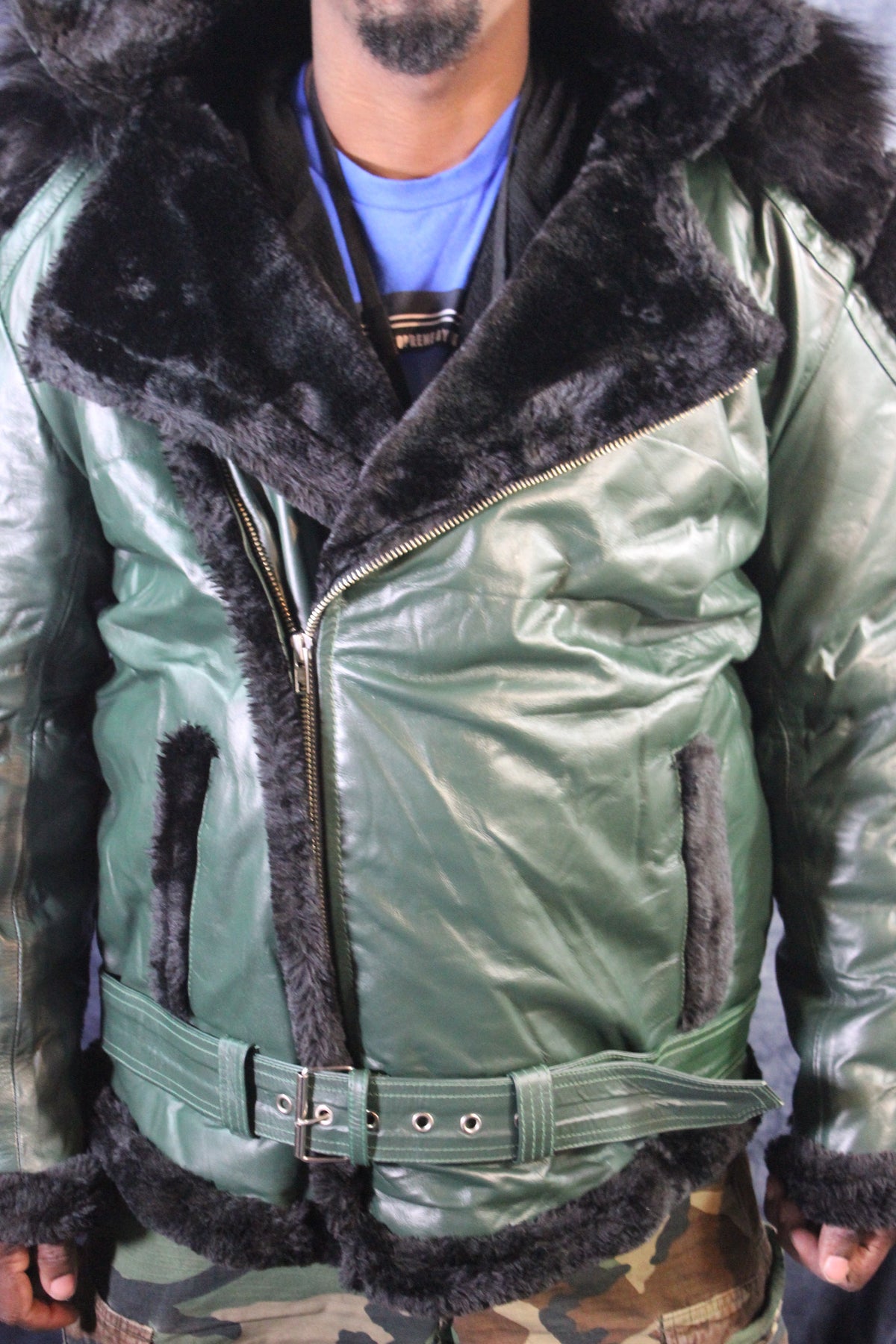 Hunter Green Leather and Fur Jacket by Otter and The Fox - view 2