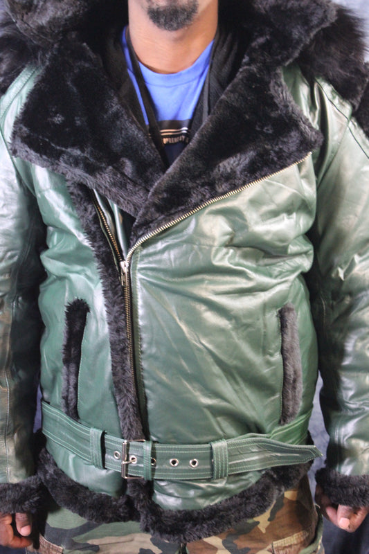 Hunter Green Leather and Fur Jacket by Otter and The Fox - view 2
