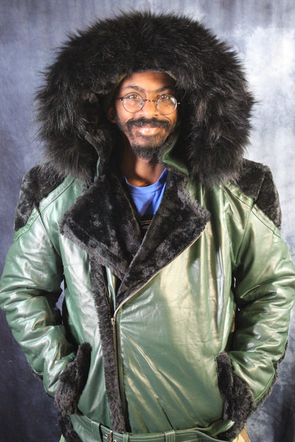 Hunter Green Leather and Fur Jacket by Otter and The Fox - view 8