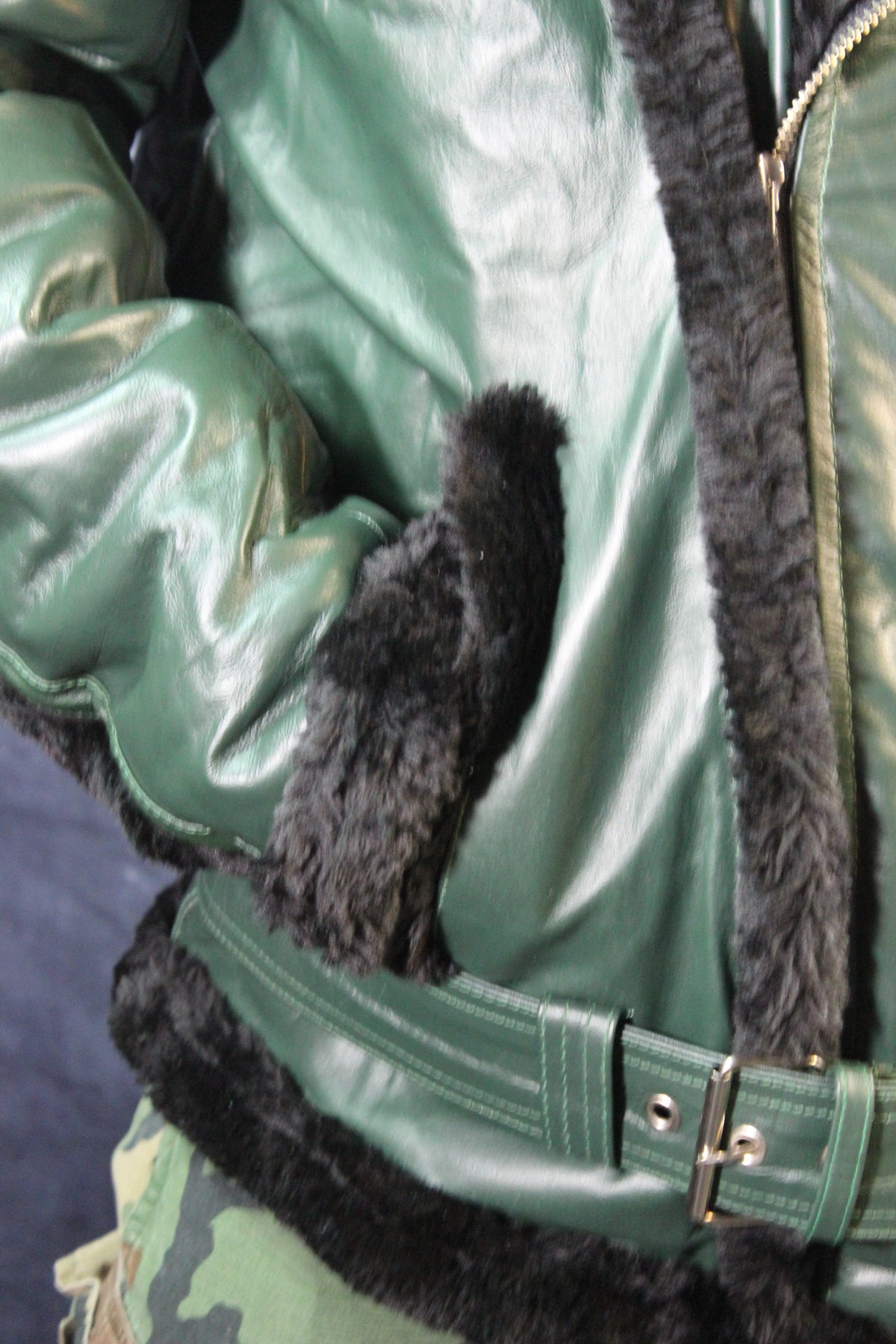 Hunter Green Leather and Fur Jacket by Otter and The Fox - view 9