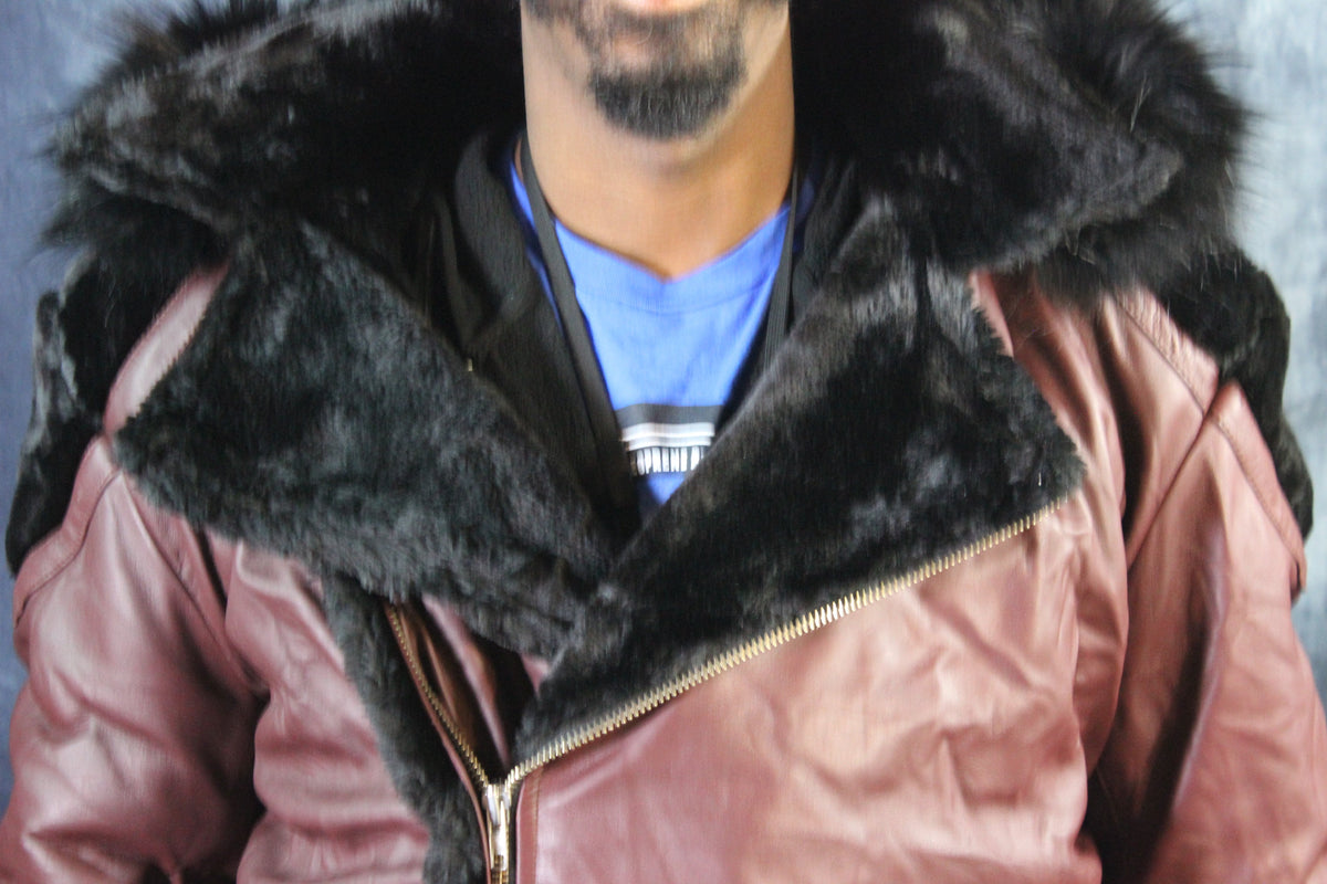 Burgundy Leather and Fur Jacket by Otter and The Fox - view 3