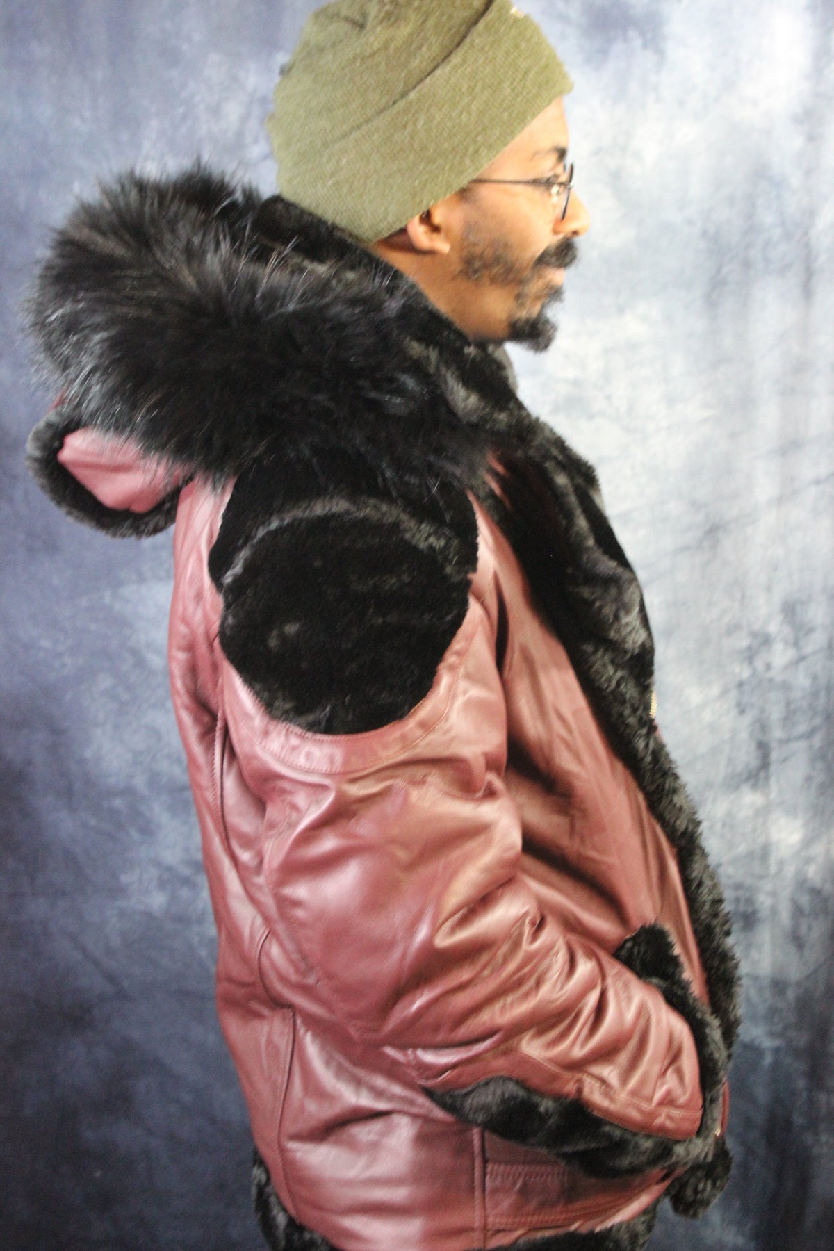 Burgundy Leather and Fur Jacket by Otter and The Fox - view 4