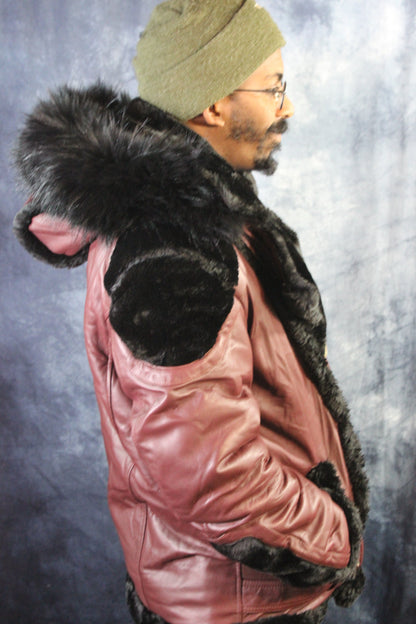 Burgundy Leather and Fur Jacket by Otter and The Fox - view 4