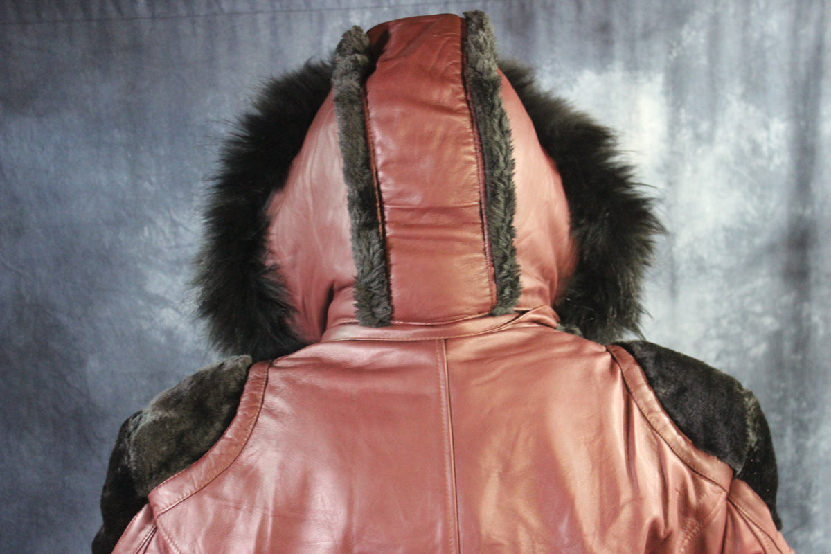 Burgundy Leather and Fur Jacket by Otter and The Fox - view 6