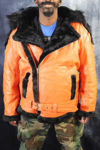 Orange Leather and Fur Jacket by Otter and The Fox - front view