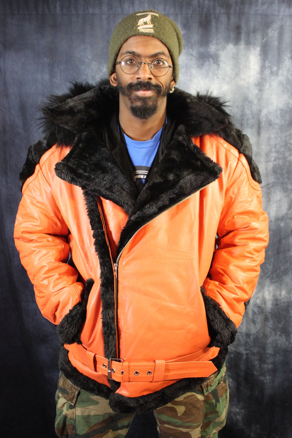 Orange Leather and Fur Jacket by Otter and The Fox - view 3