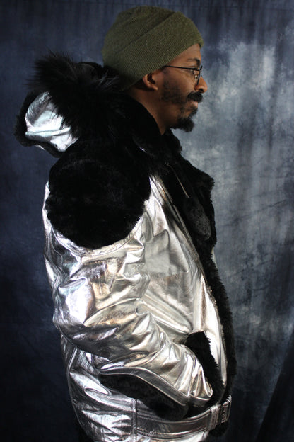 Silver Leather and Fur Jacket by Otter and The Fox - view 3