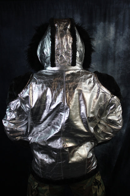 Silver Leather and Fur Jacket by Otter and The Fox - view 6