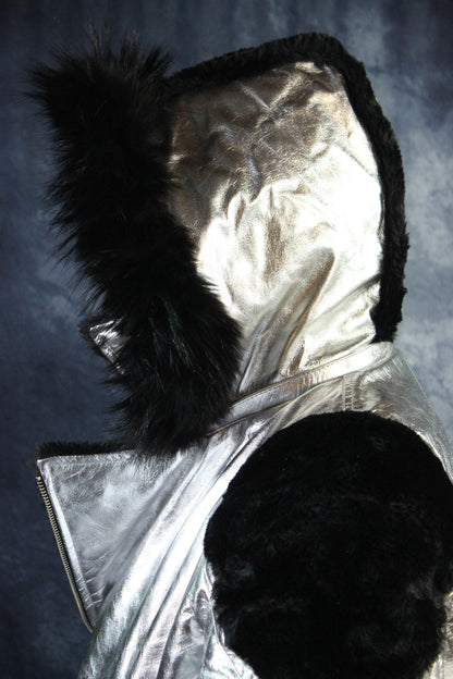 Silver Leather and Fur Jacket by Otter and The Fox - view 7