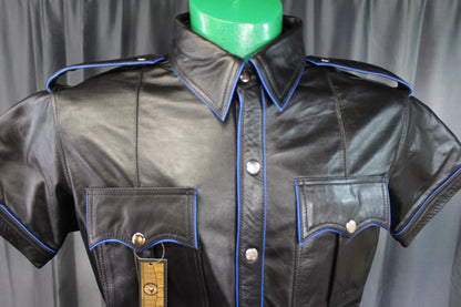 OnF Leather Shirts in Black with Blue Piping - view 2